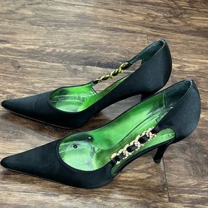 Beverly Feldman Vintage Black Satin Stilettos 80s Sz. 8.5